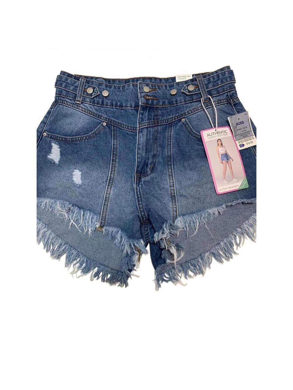 Y2K High Rise Denim Shorts Size 9 Frayed Hem Button Tab Festival